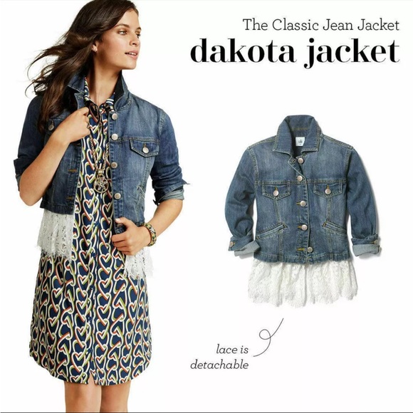 CAbi Dakota Denim Jacket w/ Detachable Lace Hem Small Stretch Jean Jacket - Picture 16 of 16